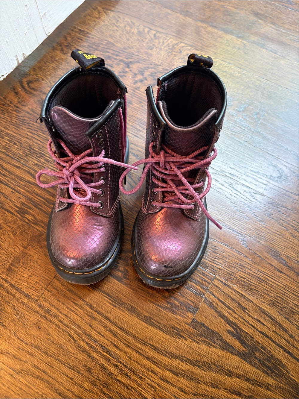 Dr. Martens Kids Metallic Plum Lace-Up Combat Boots